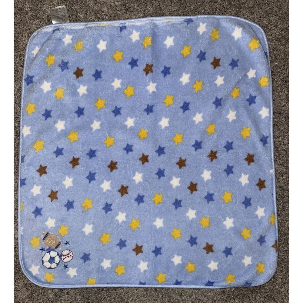 Regent Baby Products Blue with Stars Football/baseball/soccer Plush Star Blanket